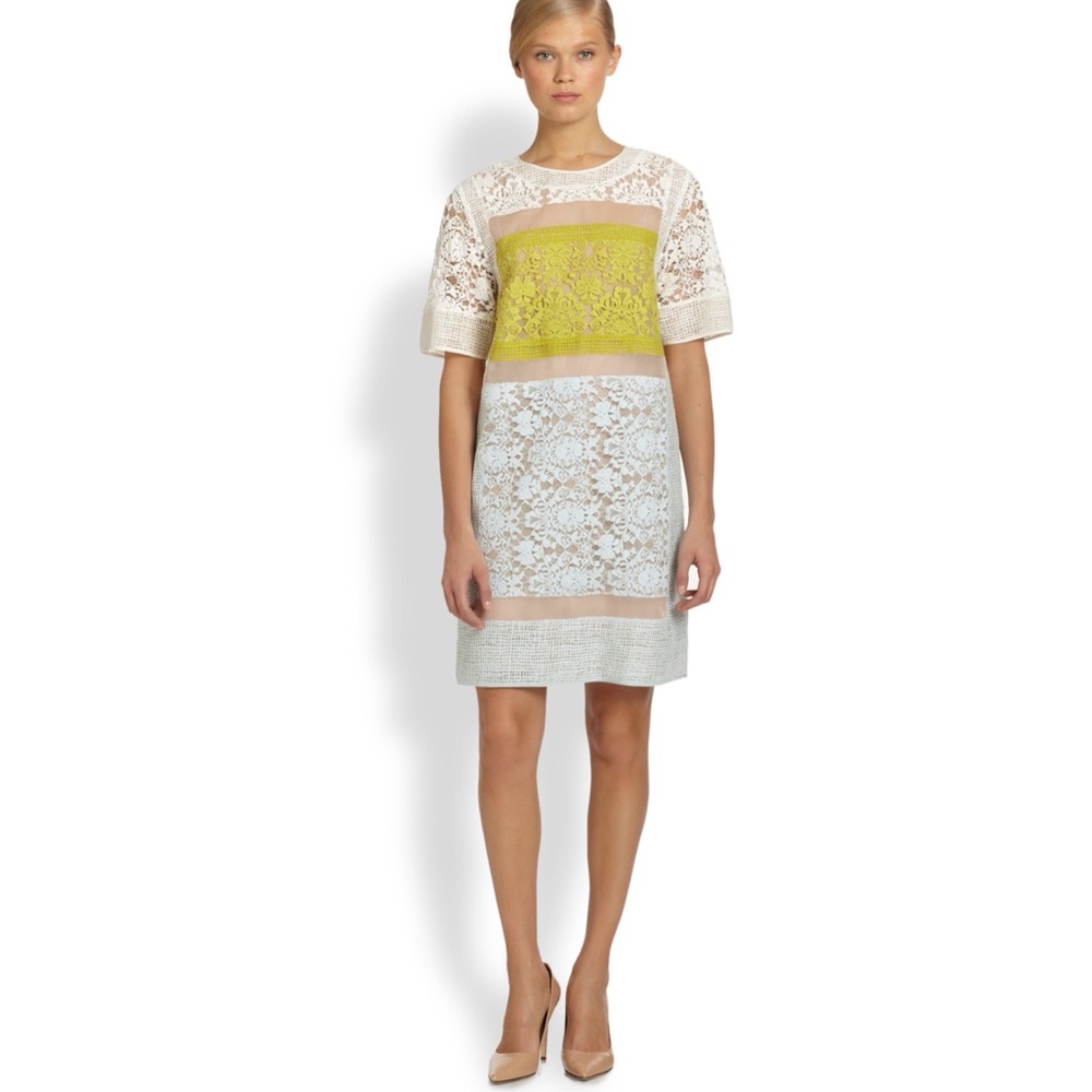 Rebecca Taylor Yellow Lace Patchwork Runway Dress